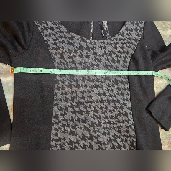 Kenzie Black Gray Color Blocked Houndstooth Scoop NECK Sheath Panel Dress MEDIUM - Picture 7 of 11